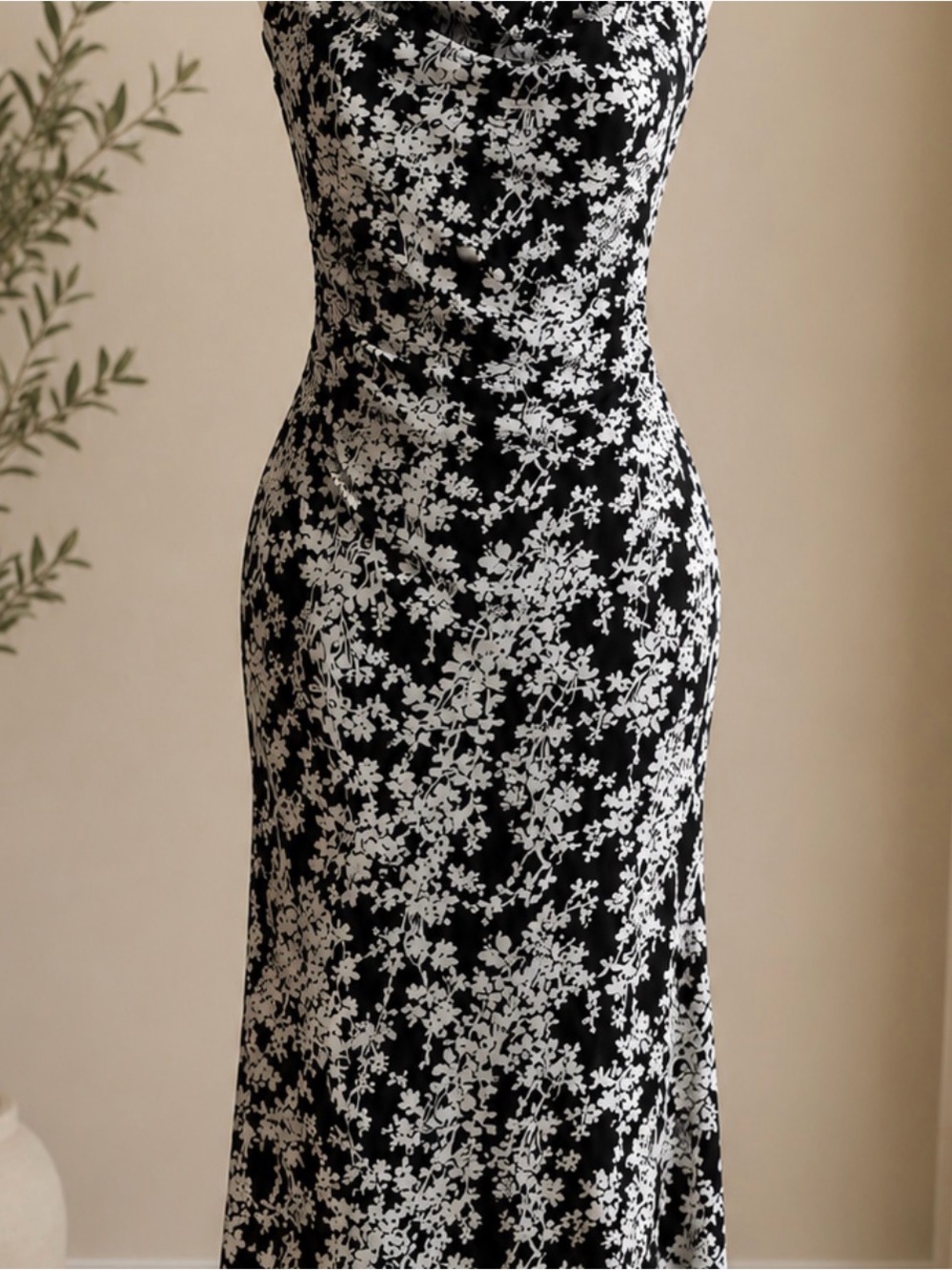 Strapless Black and White/Grey Floral Dress